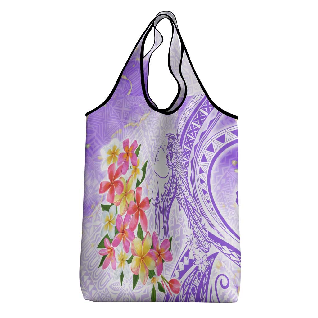 Polynesian Women's Day Wahine Grocery Bag Plumeria Marble Glaze - Purple LT7 - Polynesian Pride