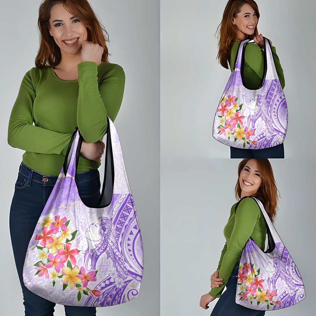 Polynesian Women's Day Wahine Grocery Bag Plumeria Marble Glaze - Purple LT7 - Polynesian Pride