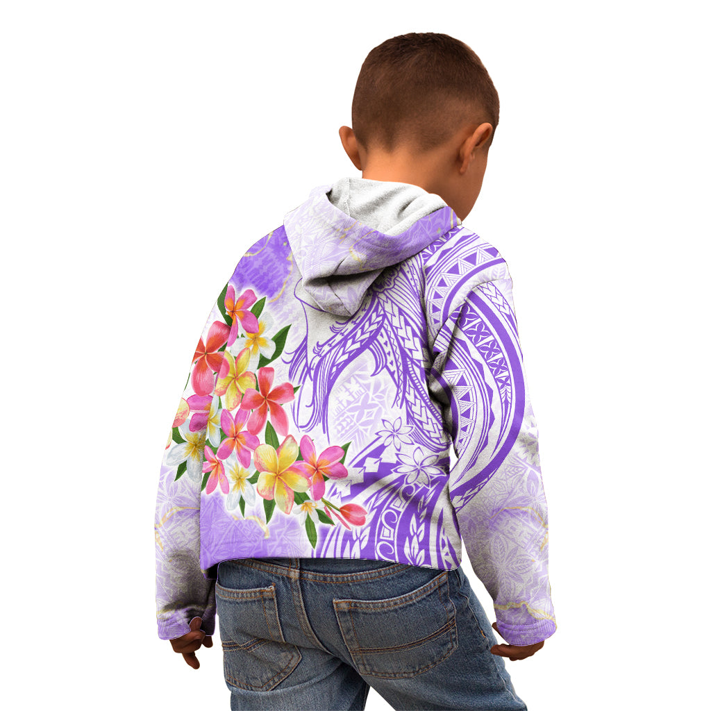 Polynesian Women's Day Wahine Kid Hoodie Plumeria Marble Glaze - Purple LT7 - Polynesian Pride