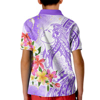Polynesian Women's Day Wahine Kid Polo Shirt Plumeria Marble Glaze - Purple LT7 - Polynesian Pride