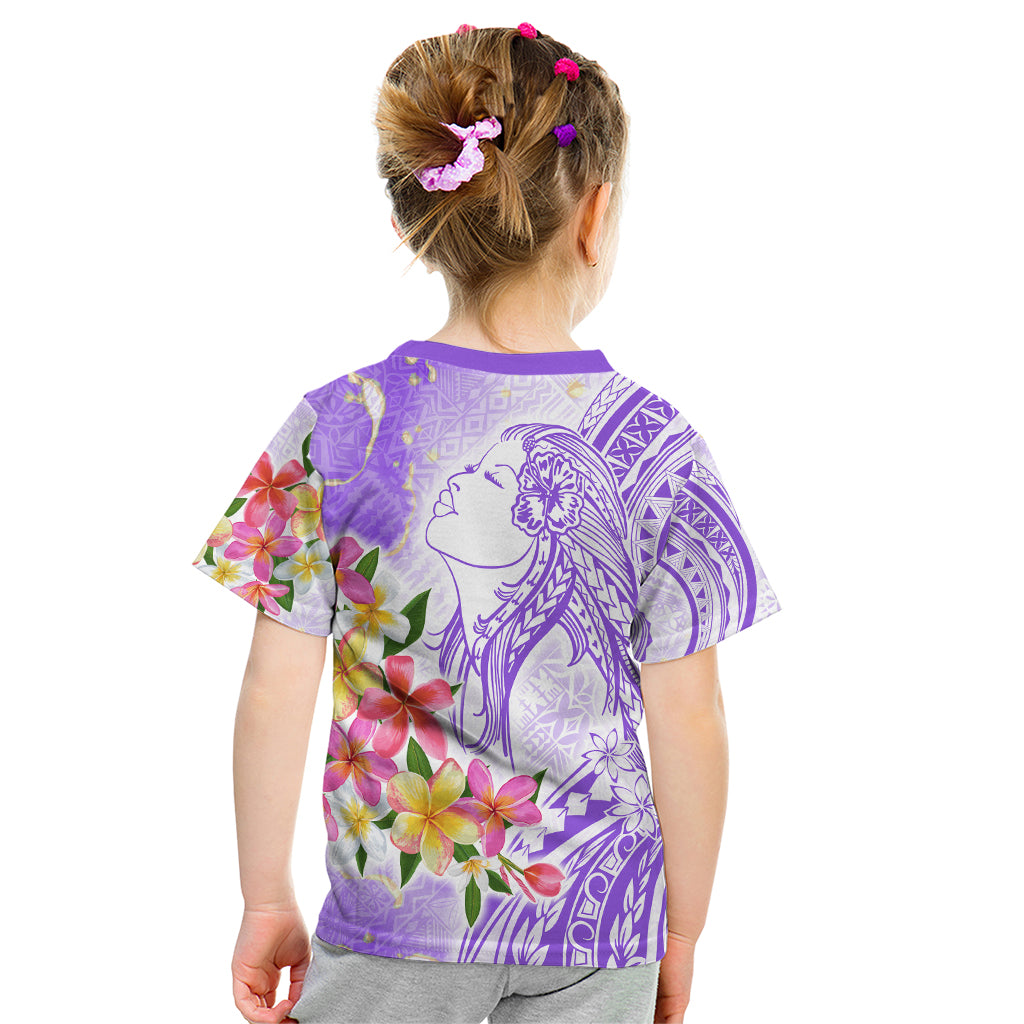 Polynesian Women's Day Wahine Kid T Shirt Plumeria Marble Glaze - Purple LT7 - Polynesian Pride