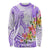 Polynesian Women's Day Wahine Long Sleeve Shirt Plumeria Marble Glaze - Purple LT7 Unisex Purple - Polynesian Pride