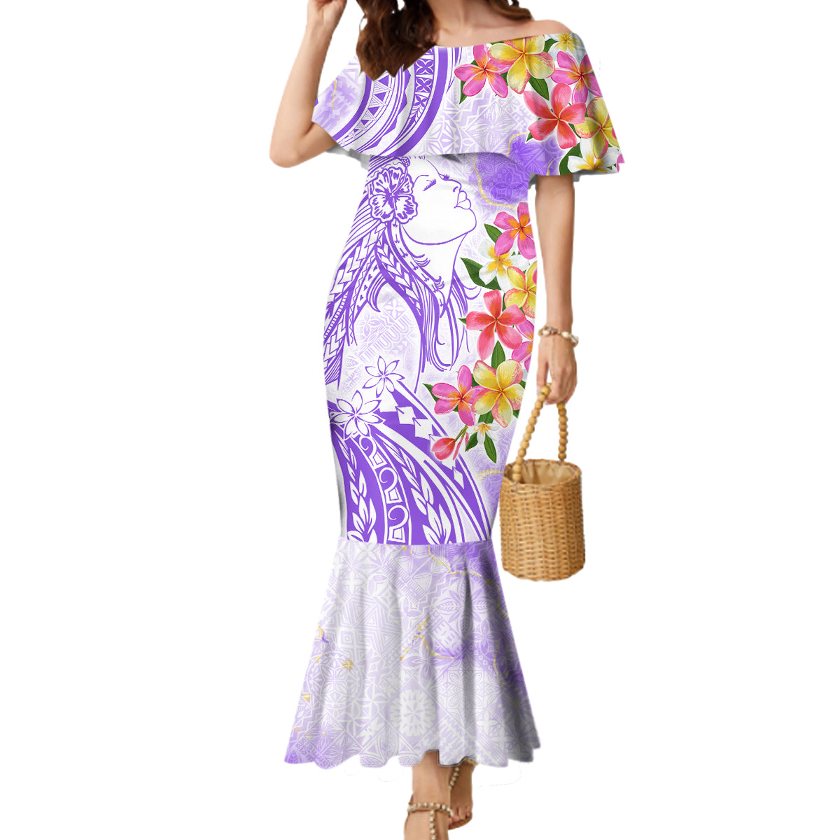 Polynesian Women's Day Wahine Mermaid Dress Plumeria Marble Glaze - Purple LT7 Women Purple - Polynesian Pride