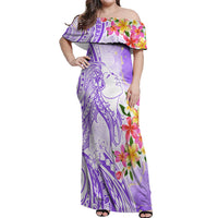 Polynesian Women's Day Wahine Off Shoulder Maxi Dress Plumeria Marble Glaze - Purple LT7 Women Purple - Polynesian Pride