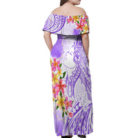 Polynesian Women's Day Wahine Off Shoulder Maxi Dress Plumeria Marble Glaze - Purple LT7 - Polynesian Pride