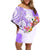 Polynesian Women's Day Wahine Off Shoulder Short Dress Plumeria Marble Glaze - Purple LT7 Women Purple - Polynesian Pride