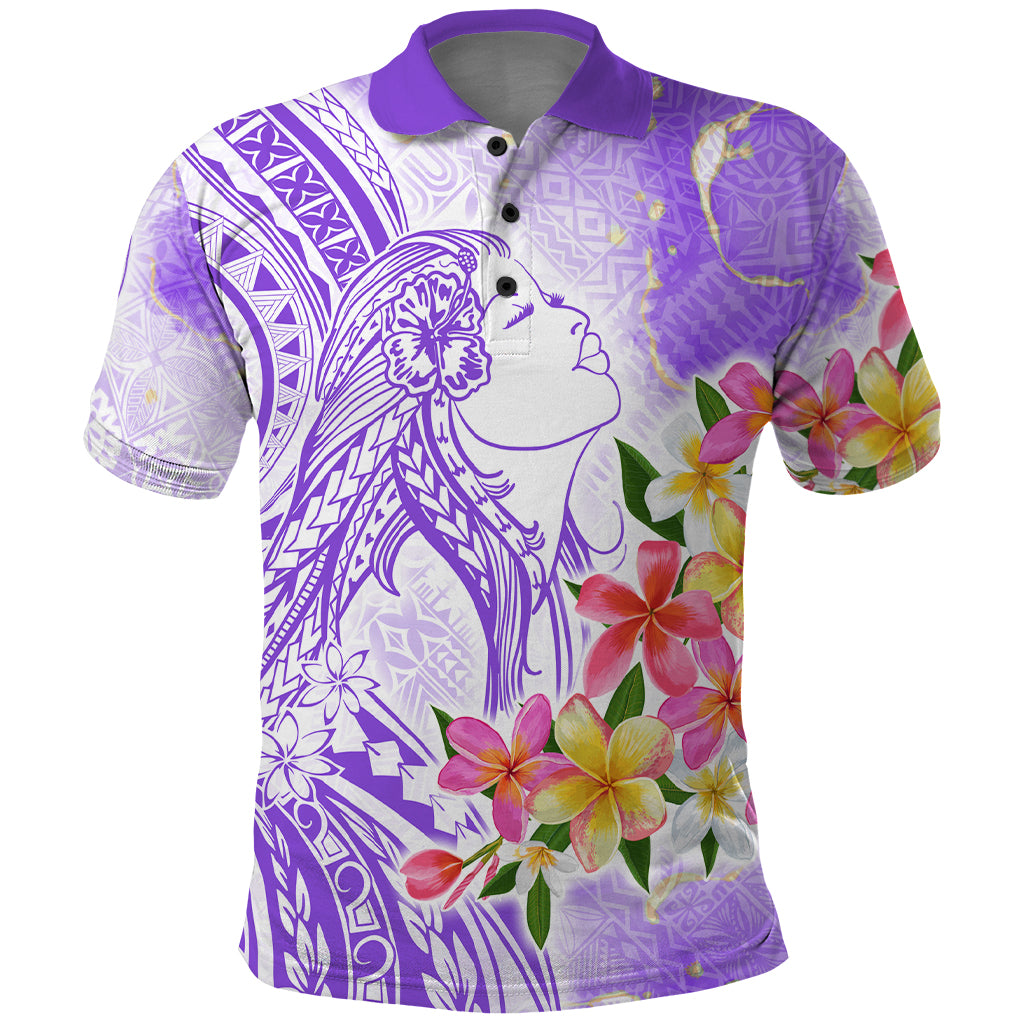 Polynesian Women's Day Wahine Polo Shirt Plumeria Marble Glaze - Purple LT7 Purple - Polynesian Pride