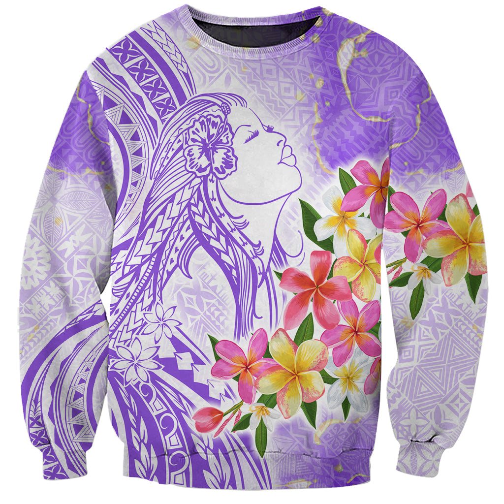 Polynesian Women's Day Wahine Sweatshirt Plumeria Marble Glaze - Purple LT7 Unisex Purple - Polynesian Pride