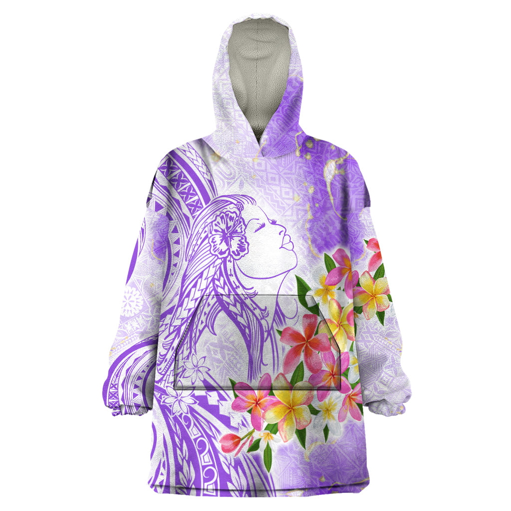 Polynesian Women's Day Wahine Wearable Blanket Hoodie Plumeria Marble Glaze - Purple LT7 One Size Purple - Polynesian Pride