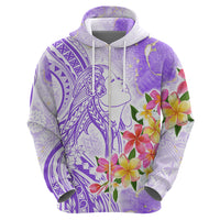 Polynesian Women's Day Wahine Zip Hoodie Plumeria Marble Glaze - Purple LT7 - Polynesian Pride