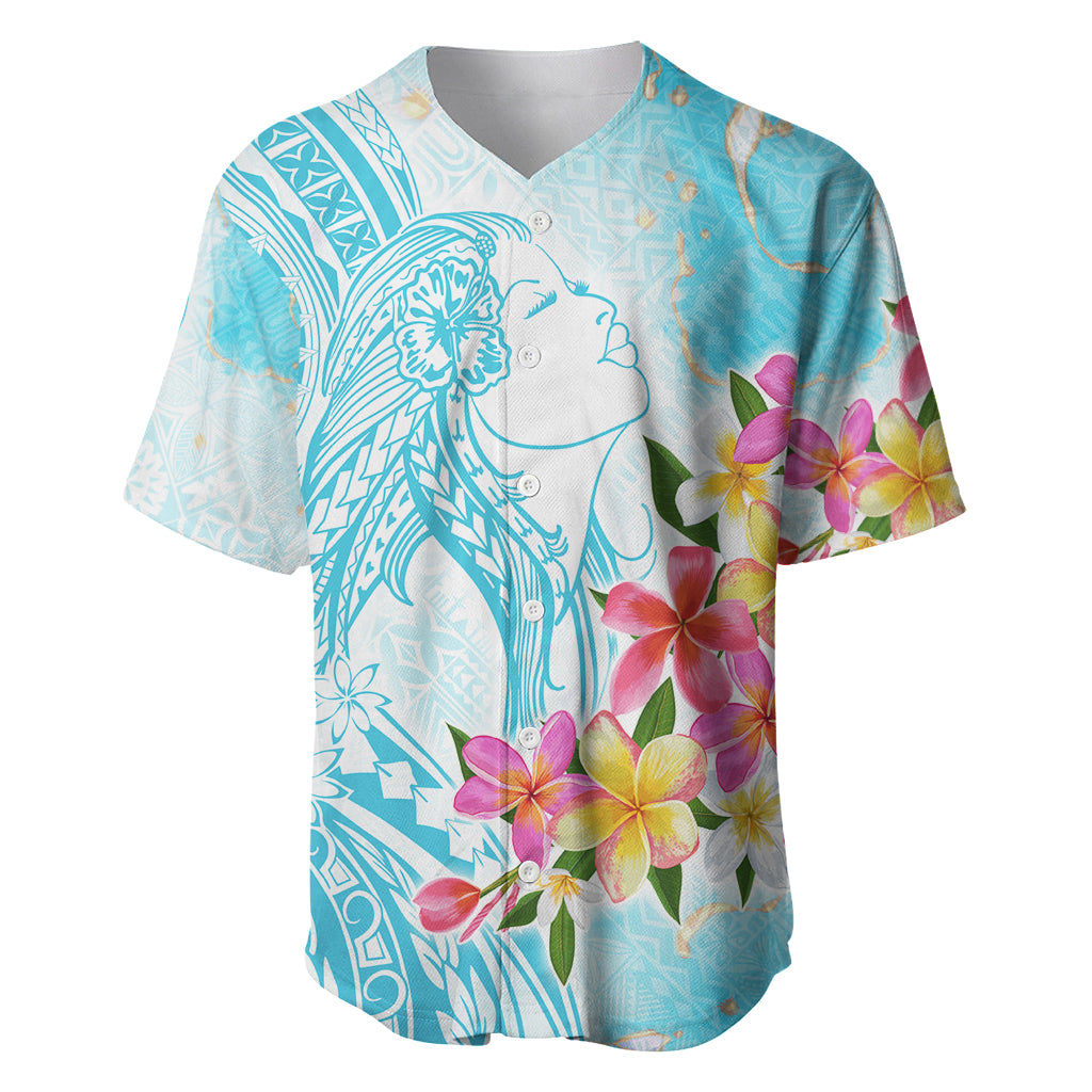 Polynesian Women's Day Wahine Baseball Jersey Plumeria Marble Glaze - Turquoise LT7 Turquoise - Polynesian Pride