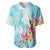 Polynesian Women's Day Wahine Baseball Jersey Plumeria Marble Glaze - Turquoise LT7 Turquoise - Polynesian Pride