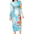 Polynesian Women's Day Wahine Family Matching Long Sleeve Bodycon Dress and Hawaiian Shirt Plumeria Marble Glaze - Turquoise LT7 Mom's Dress Turquoise - Polynesian Pride