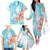 Polynesian Women's Day Wahine Family Matching Off Shoulder Long Sleeve Dress and Hawaiian Shirt Plumeria Marble Glaze - Turquoise LT7 - Polynesian Pride