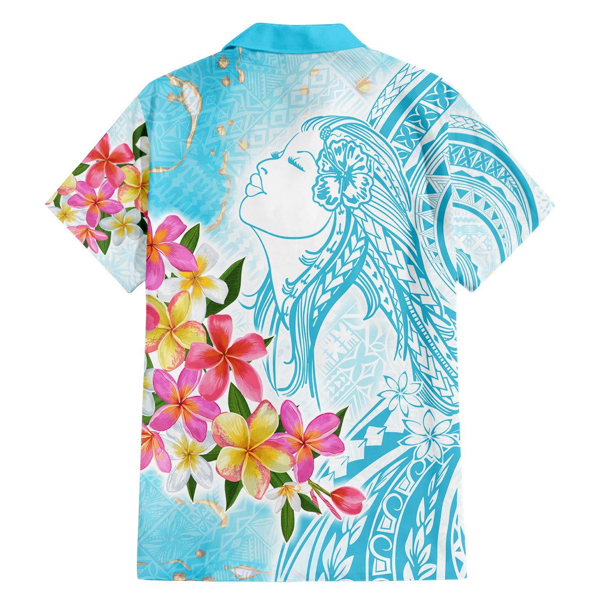 Polynesian Women's Day Wahine Family Matching Off Shoulder Long Sleeve Dress and Hawaiian Shirt Plumeria Marble Glaze - Turquoise LT7 - Polynesian Pride
