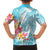 Polynesian Women's Day Wahine Family Matching Off Shoulder Short Dress and Hawaiian Shirt Plumeria Marble Glaze - Turquoise LT7 - Polynesian Pride