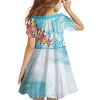 Polynesian Women's Day Wahine Family Matching Off Shoulder Short Dress and Hawaiian Shirt Plumeria Marble Glaze - Turquoise LT7 - Polynesian Pride