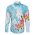 Polynesian Women's Day Wahine Family Matching Puletasi and Hawaiian Shirt Plumeria Marble Glaze - Turquoise LT7 Dad's Shirt - Long Sleeve Turquoise - Polynesian Pride