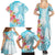 Polynesian Women's Day Wahine Family Matching Summer Maxi Dress and Hawaiian Shirt Plumeria Marble Glaze - Turquoise LT7 - Polynesian Pride