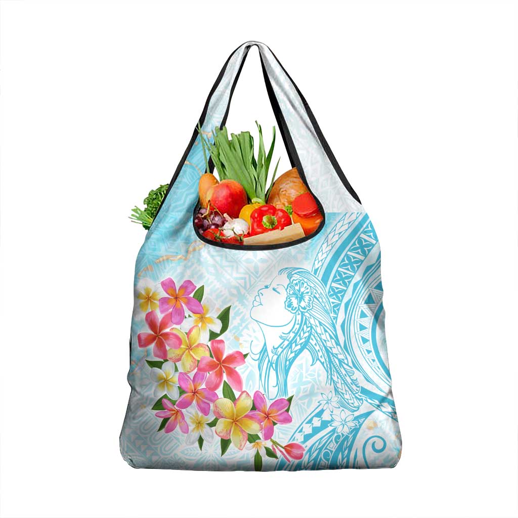Polynesian Women's Day Wahine Grocery Bag Plumeria Marble Glaze - Turquoise LT7 1-pack One Size Turquoise - Polynesian Pride