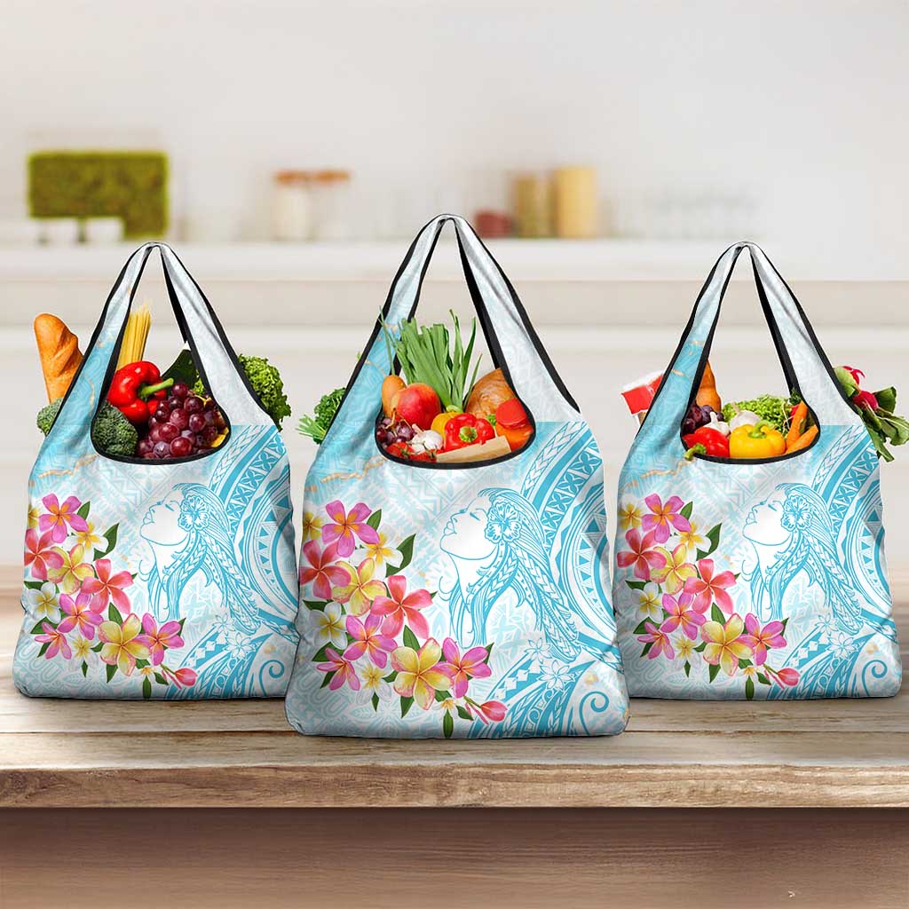 Polynesian Women's Day Wahine Grocery Bag Plumeria Marble Glaze - Turquoise LT7 3-pack One Size Turquoise - Polynesian Pride