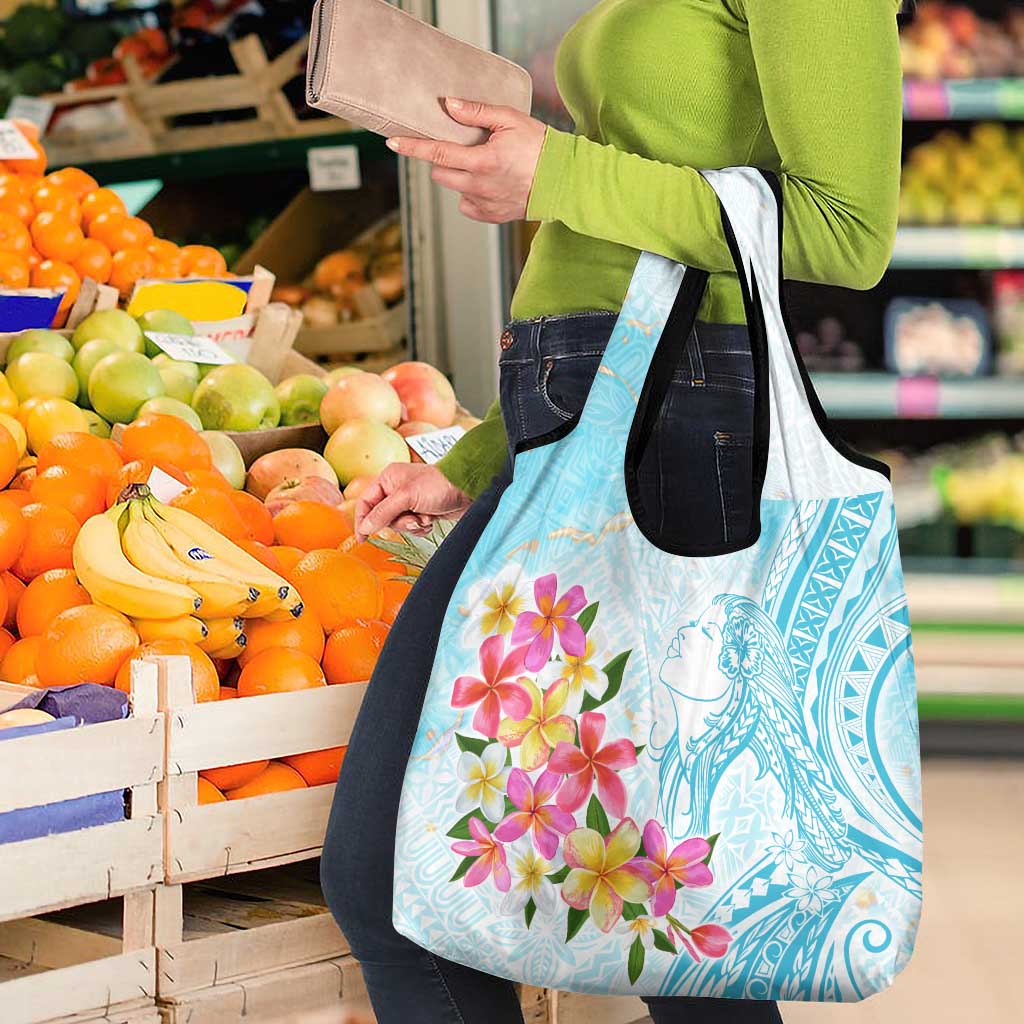 Polynesian Women's Day Wahine Grocery Bag Plumeria Marble Glaze - Turquoise LT7 - Polynesian Pride