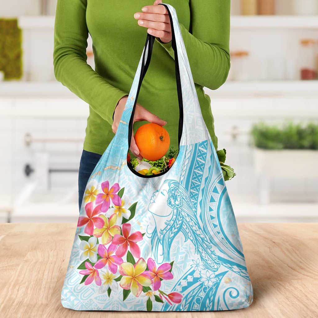 Polynesian Women's Day Wahine Grocery Bag Plumeria Marble Glaze - Turquoise LT7 - Polynesian Pride