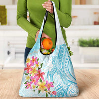 Polynesian Women's Day Wahine Grocery Bag Plumeria Marble Glaze - Turquoise LT7 - Polynesian Pride