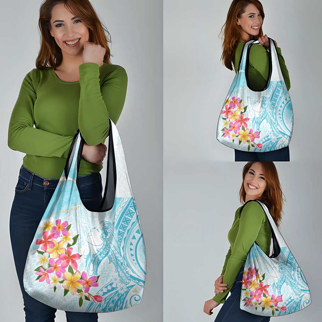 Polynesian Women's Day Wahine Grocery Bag Plumeria Marble Glaze - Turquoise LT7 - Polynesian Pride
