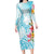 Polynesian Women's Day Wahine Long Sleeve Bodycon Dress Plumeria Marble Glaze - Turquoise LT7 Long Dress Turquoise - Polynesian Pride