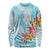 Polynesian Women's Day Wahine Long Sleeve Shirt Plumeria Marble Glaze - Turquoise LT7 Unisex Turquoise - Polynesian Pride