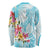 Polynesian Women's Day Wahine Long Sleeve Shirt Plumeria Marble Glaze - Turquoise LT7 - Polynesian Pride