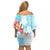 Polynesian Women's Day Wahine Off Shoulder Short Dress Plumeria Marble Glaze - Turquoise LT7 - Polynesian Pride