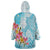 Polynesian Women's Day Wahine Wearable Blanket Hoodie Plumeria Marble Glaze - Turquoise LT7 - Polynesian Pride