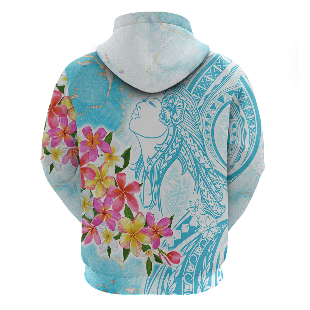 Polynesian Women's Day Wahine Zip Hoodie Plumeria Marble Glaze - Turquoise LT7 - Polynesian Pride