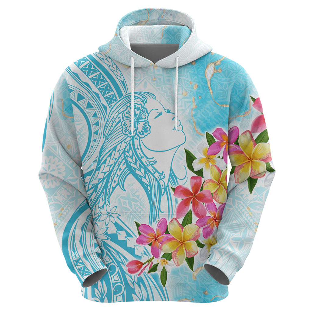 Polynesian Women's Day Wahine Zip Hoodie Plumeria Marble Glaze - Turquoise LT7 - Polynesian Pride