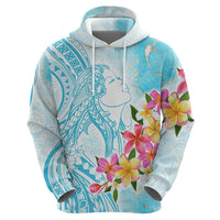 Polynesian Women's Day Wahine Zip Hoodie Plumeria Marble Glaze - Turquoise LT7 - Polynesian Pride