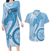 Micronesia FSM Couples Matching Long Sleeve Bodycon Dress and Hawaiian Shirt Shark and Manta Classic Style