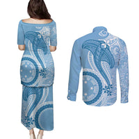 Micronesia FSM Couples Matching Puletasi and Long Sleeve Button Shirt Shark and Manta Classic Style