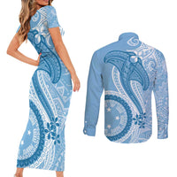 Micronesia FSM Couples Matching Short Sleeve Bodycon Dress and Long Sleeve Button Shirt Shark and Manta Classic Style
