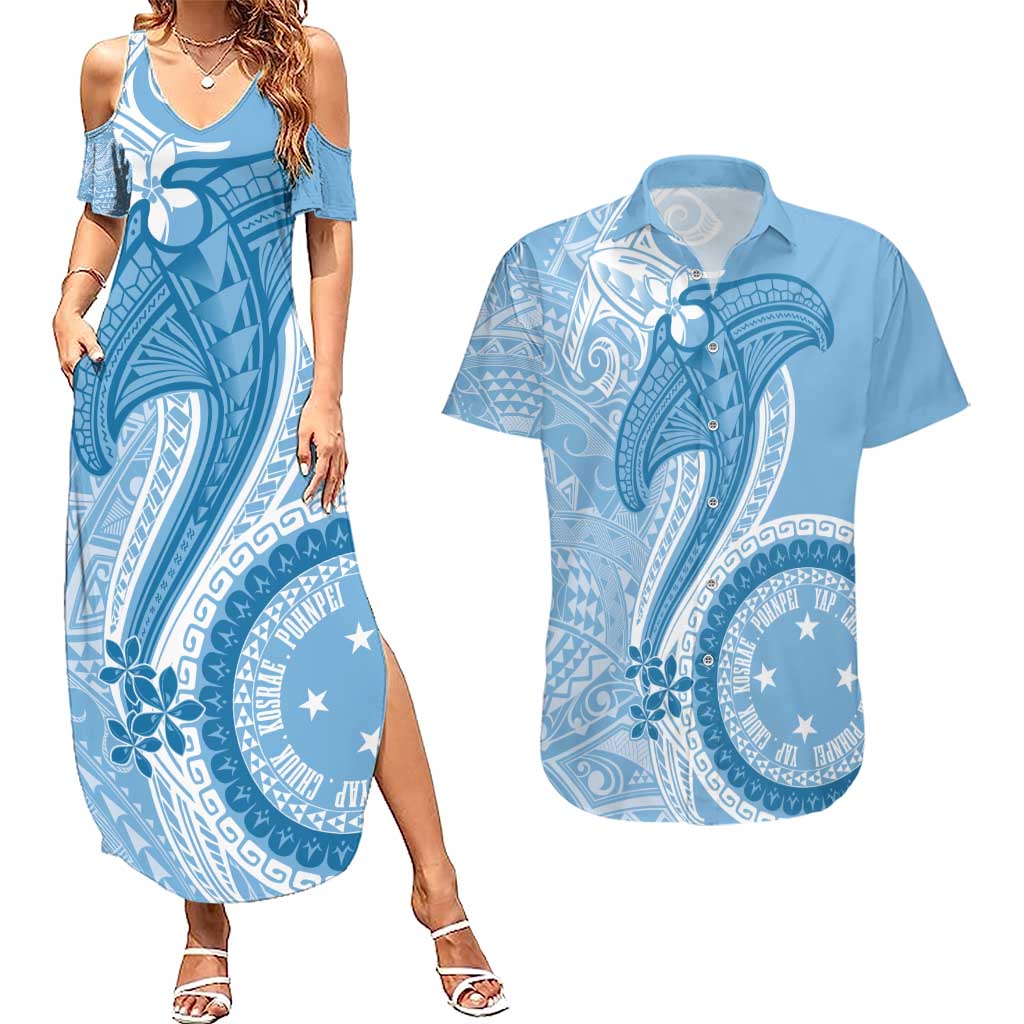 Micronesia FSM Couples Matching Summer Maxi Dress and Hawaiian Shirt Shark and Manta Classic Style