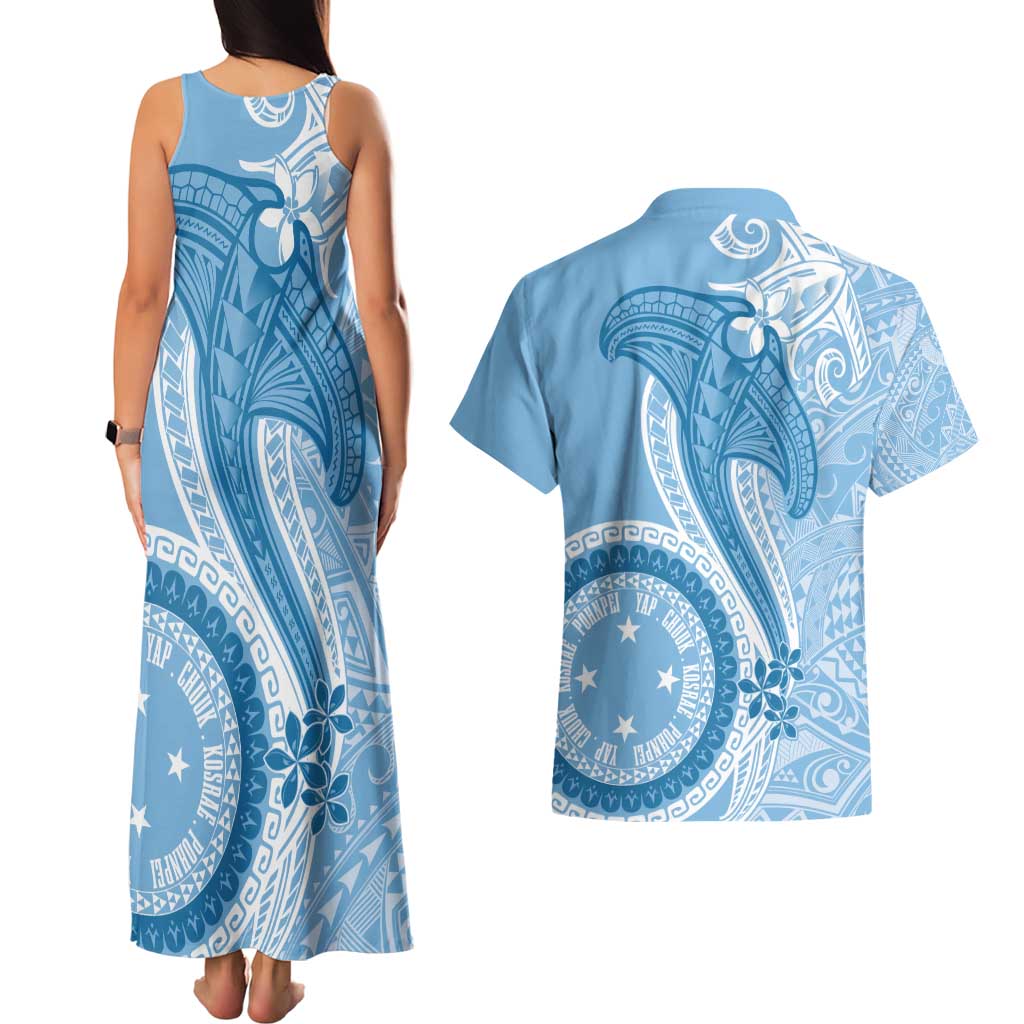 Micronesia FSM Couples Matching Tank Maxi Dress and Hawaiian Shirt Shark and Manta Classic Style