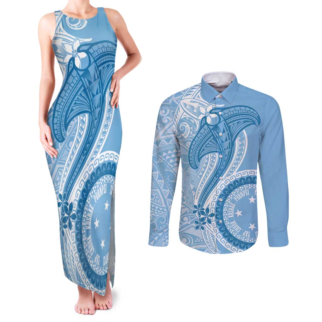 Micronesia FSM Couples Matching Tank Maxi Dress and Long Sleeve Button Shirt Shark and Manta Classic Style