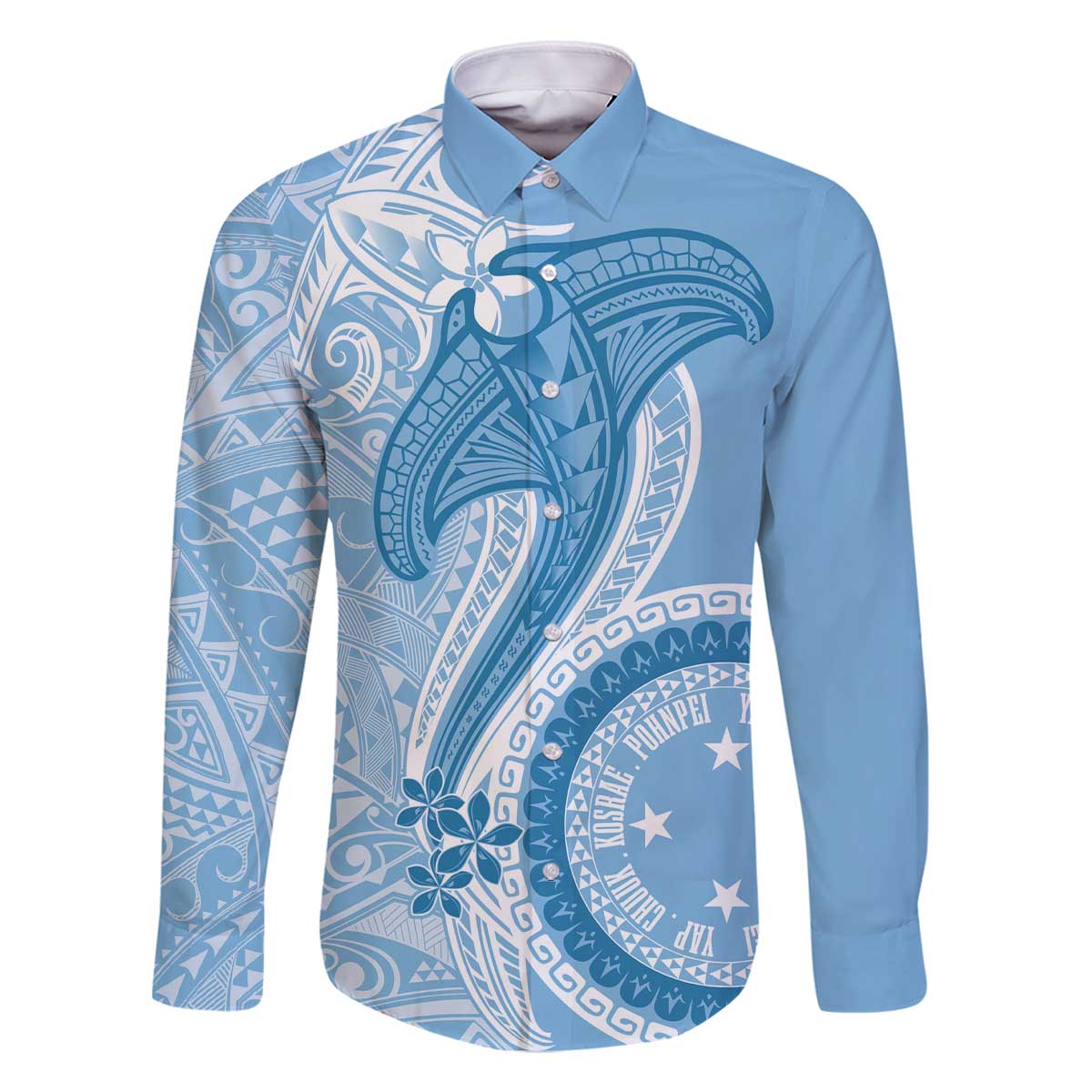 Micronesia FSM Family Matching Off The Shoulder Long Sleeve Dress and Hawaiian Shirt Shark and Manta Classic Style