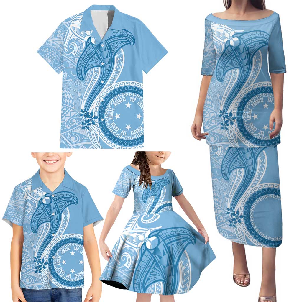 Micronesia FSM Family Matching Puletasi and Hawaiian Shirt Shark and Manta Classic Style