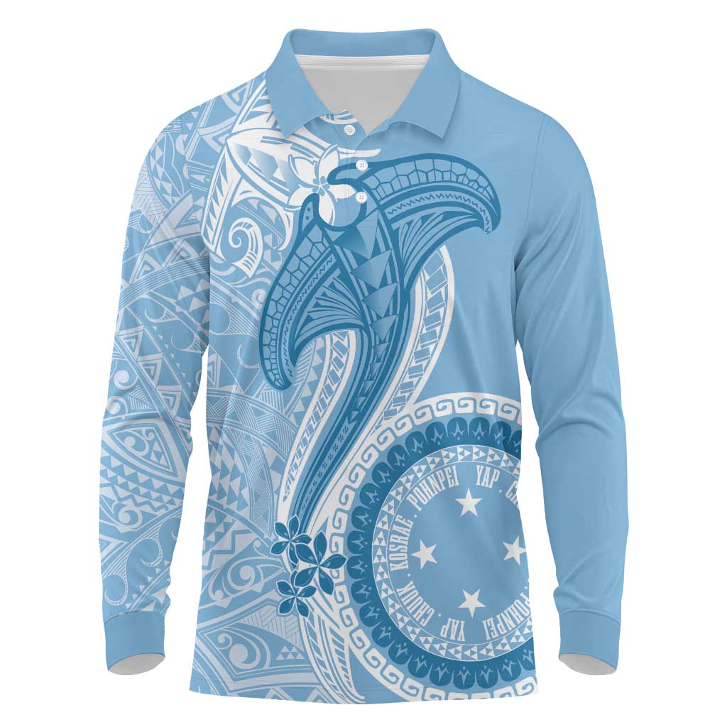 Micronesia FSM Long Sleeve Polo Shirt Shark and Manta Classic Style