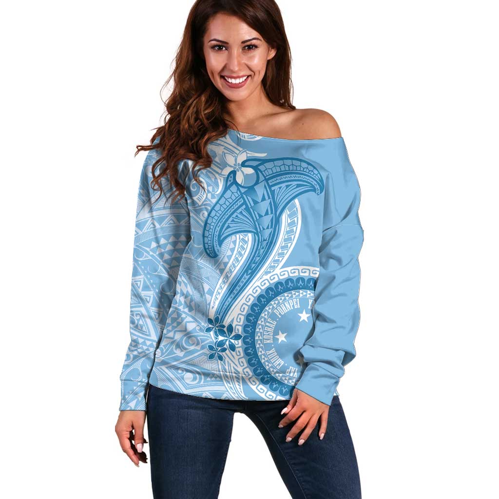 Micronesia FSM Off Shoulder Sweater Shark and Manta Classic Style