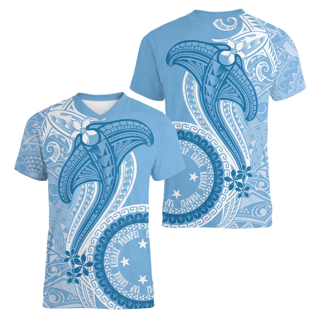 Micronesia FSM Women V-Neck T-Shirt Shark and Manta Classic Style