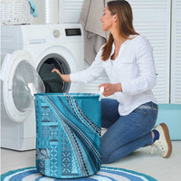 Pasifika Women's Day - Samoa Siapo Malu Tattoo Inspired Laundry Basket Turquoise LT7 - Polynesian Pride