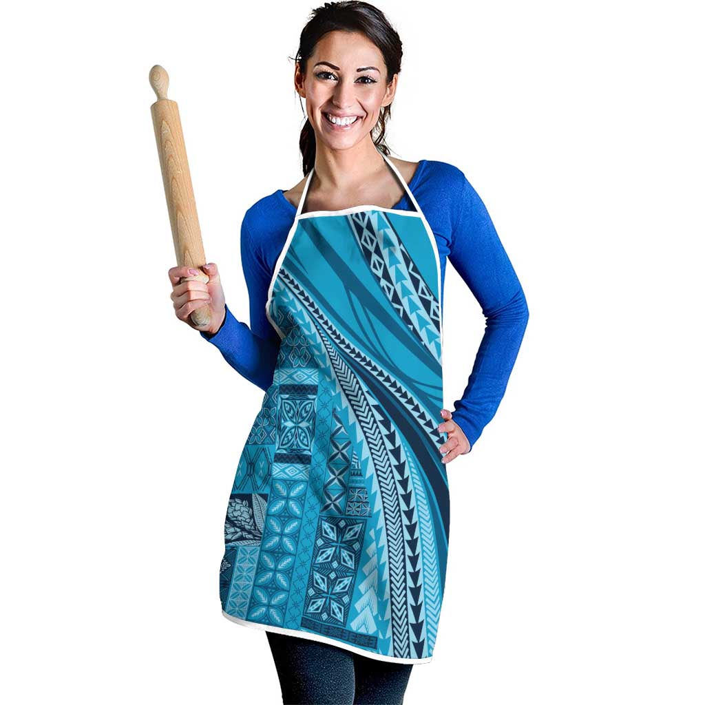Pasifika Women's Day - Samoa Siapo Malu Tattoo Inspired Apron Turquoise LT7 - Polynesian Pride